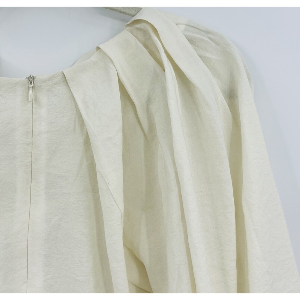 Kindersalmon Korea Ivory Pleated Blouse Size Medium Large Balloon Sleeves - Picture 11 of 14